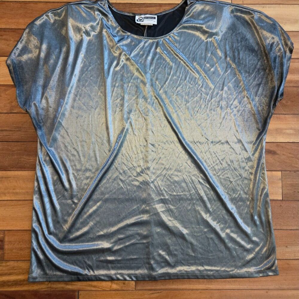 Vintage Shimmery Metallic Silver Shirt Dolman Sleeves Slinky Material Mobwife